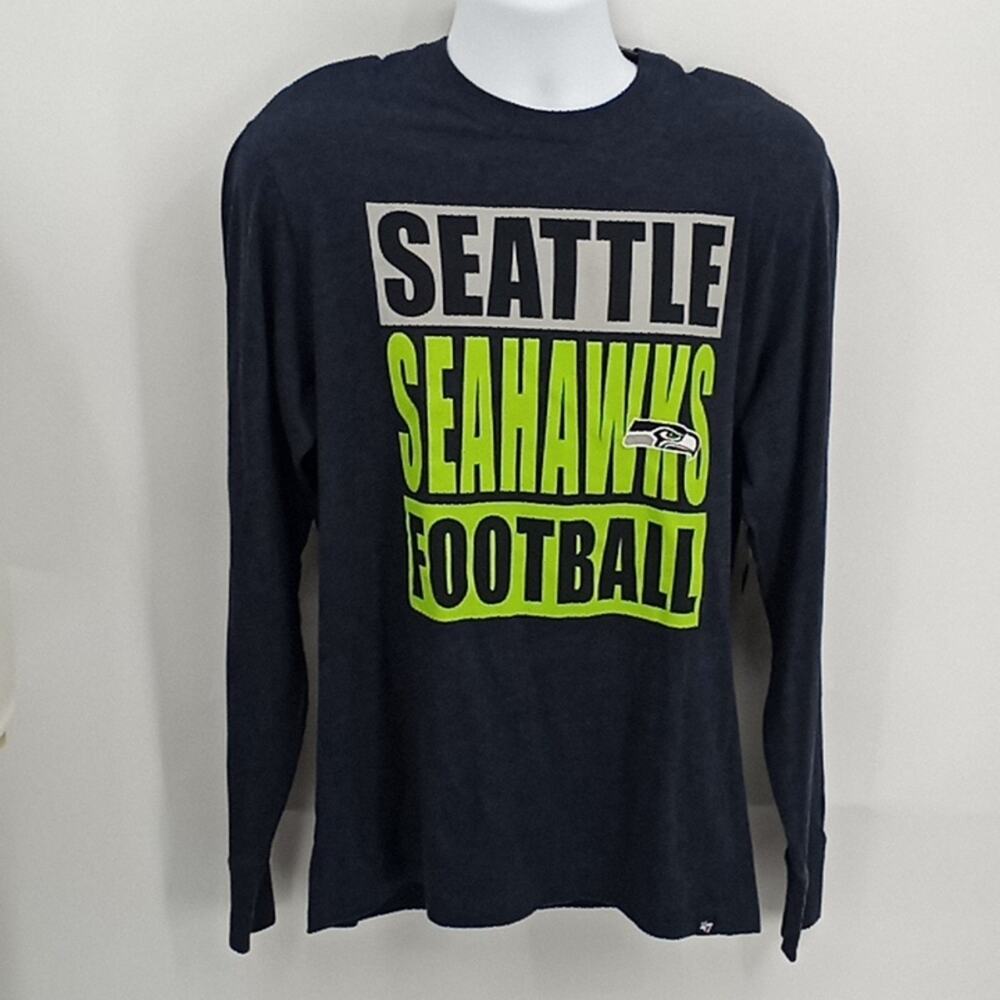 47 Men's Navy & Green  NWT Long Sleeve Seahawks Pullover Tee Size Large